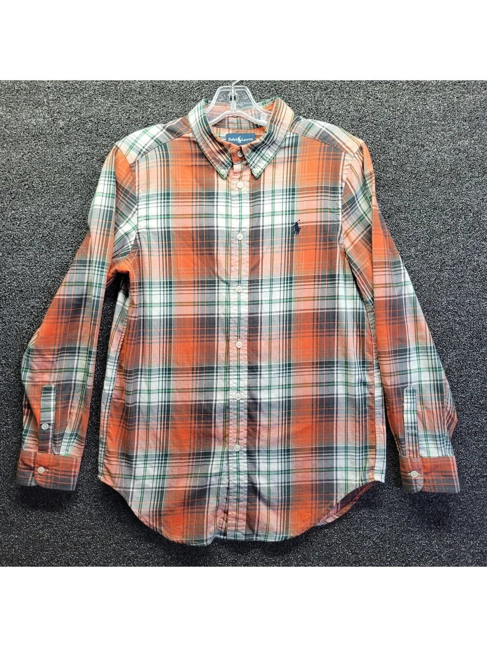 Ralph Lauren Boy's Sz L Burnt Orange Plaid Button-Down Long Sleeve Shirt